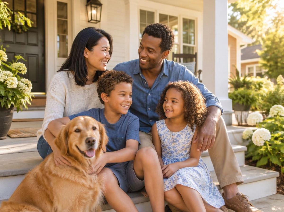 Family relaxing on their front porch